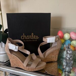 Charles by Charles David Tan Cork Wedge Sandals with Ankle Strap